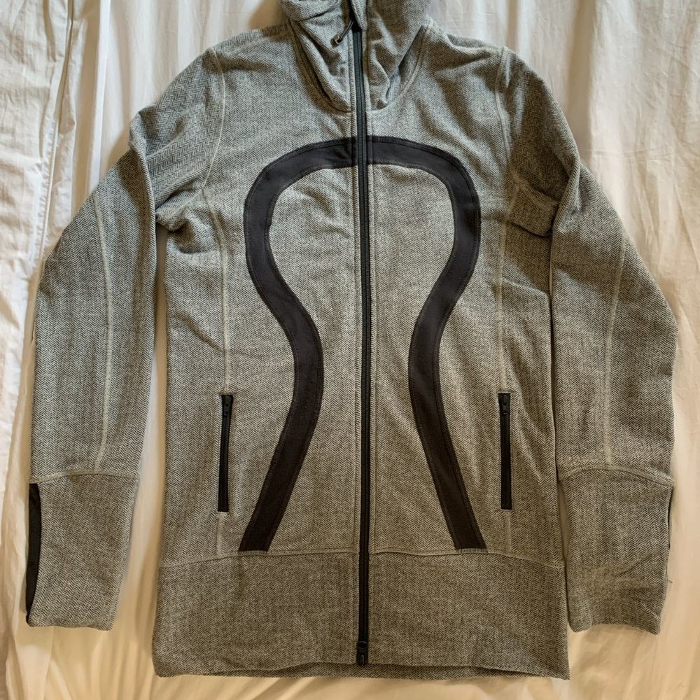 Lululemon Grey Zip Up Big Logo Sweatshirt